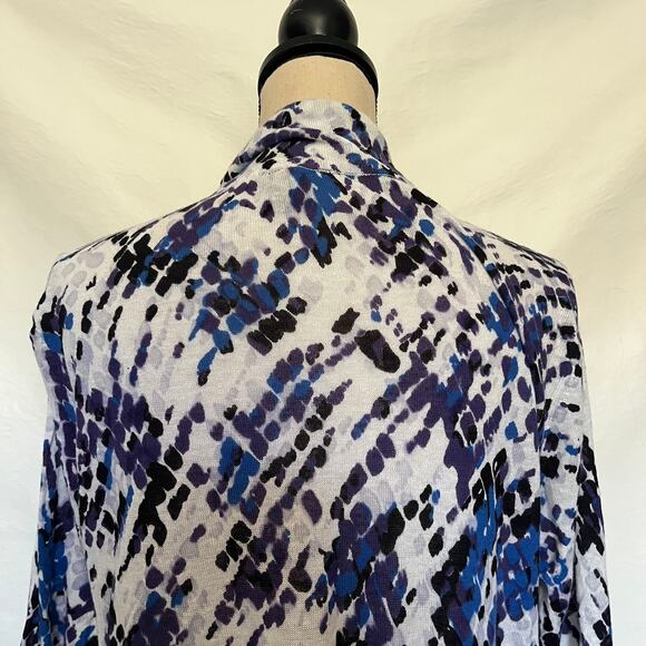 Etoile Linen Blend Open Front Cardigan Womens Sweater SZ L Coastal Geometric - Picture 6 of 10